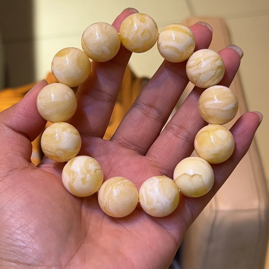 手链琥珀未镶嵌用****317➕浓蜡白花圆珠手串