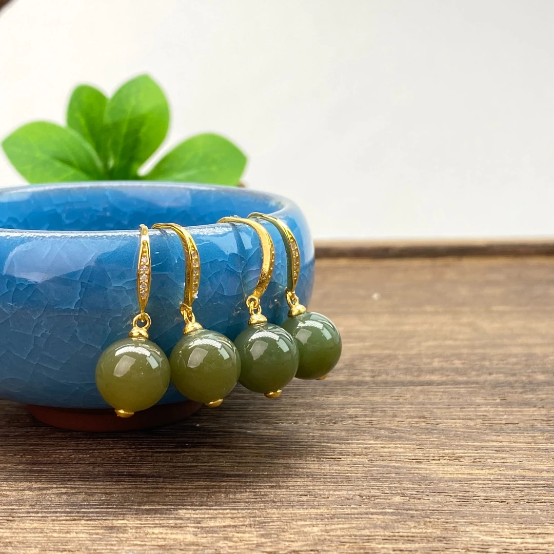 【小北好物】S925银和田玉耳钩约9mm+【多样性发一件】QH16X568