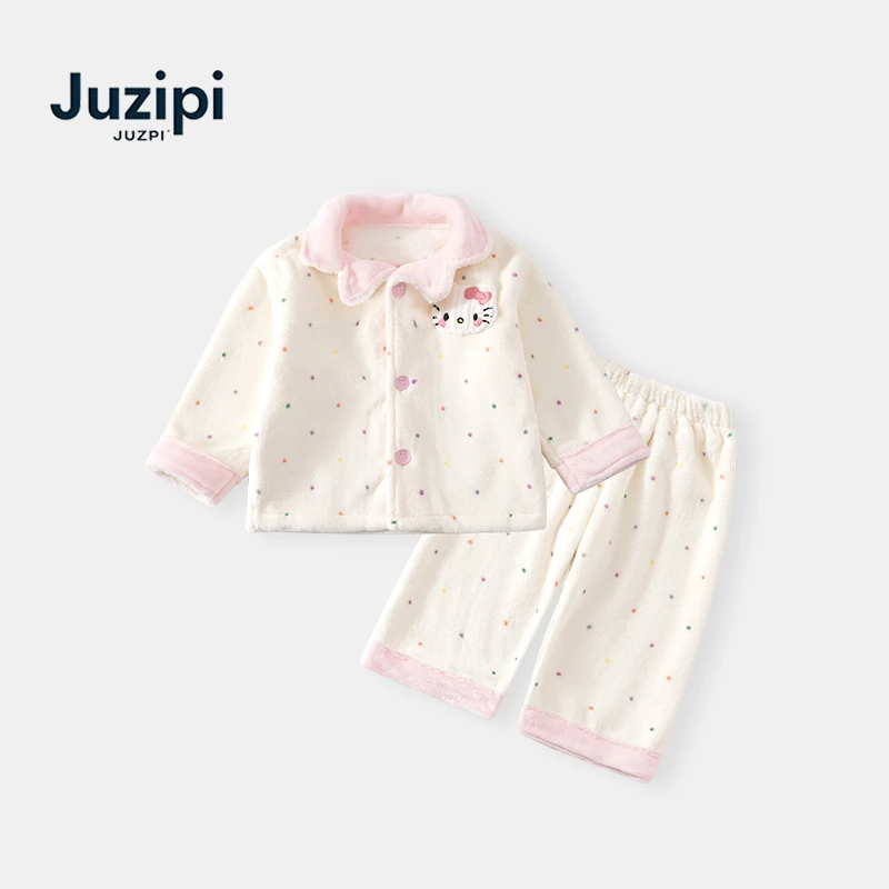 橘止皮·「糯米团」深秋冬季女童可爱家居服套装法兰绒睡衣Q251077