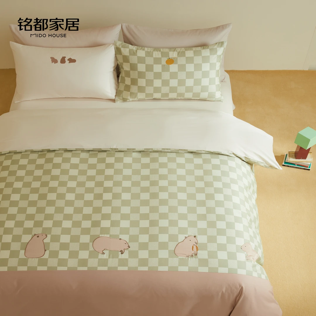 MIDOHOUSE【水豚家族】A类60s（水洗棉）全棉印花刺绣卡通床品四件套