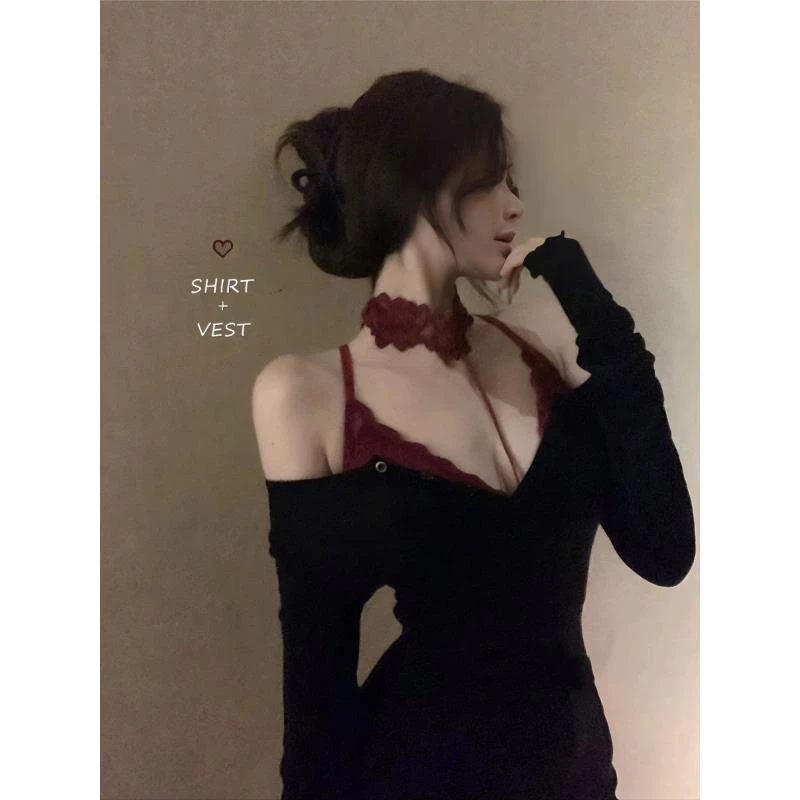 密境【韩漫身材】 单外搭新款V领纯欲超显身材辣妹性感微透修身上衣