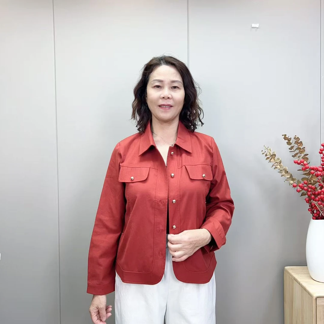 25女透气纯色长袖短款落肩袖短外套休闲时尚红色上衣时尚短外套