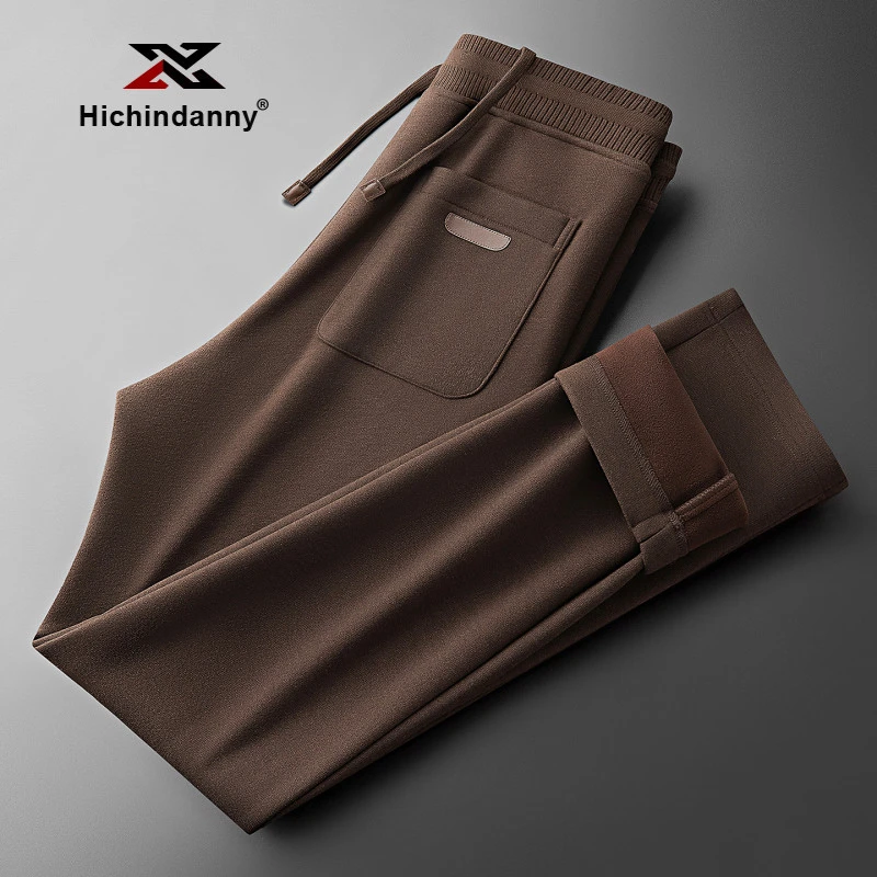 HICHIN保暖运动裤加绒加厚羊毛呢男冬季轻奢老钱风直筒卫裤休闲裤
