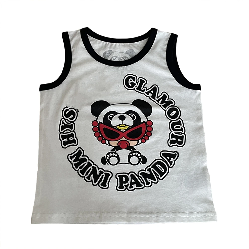 AA【断码】清清清 25春夏新款儿童时尚白色超超熊猫男女童同款背心