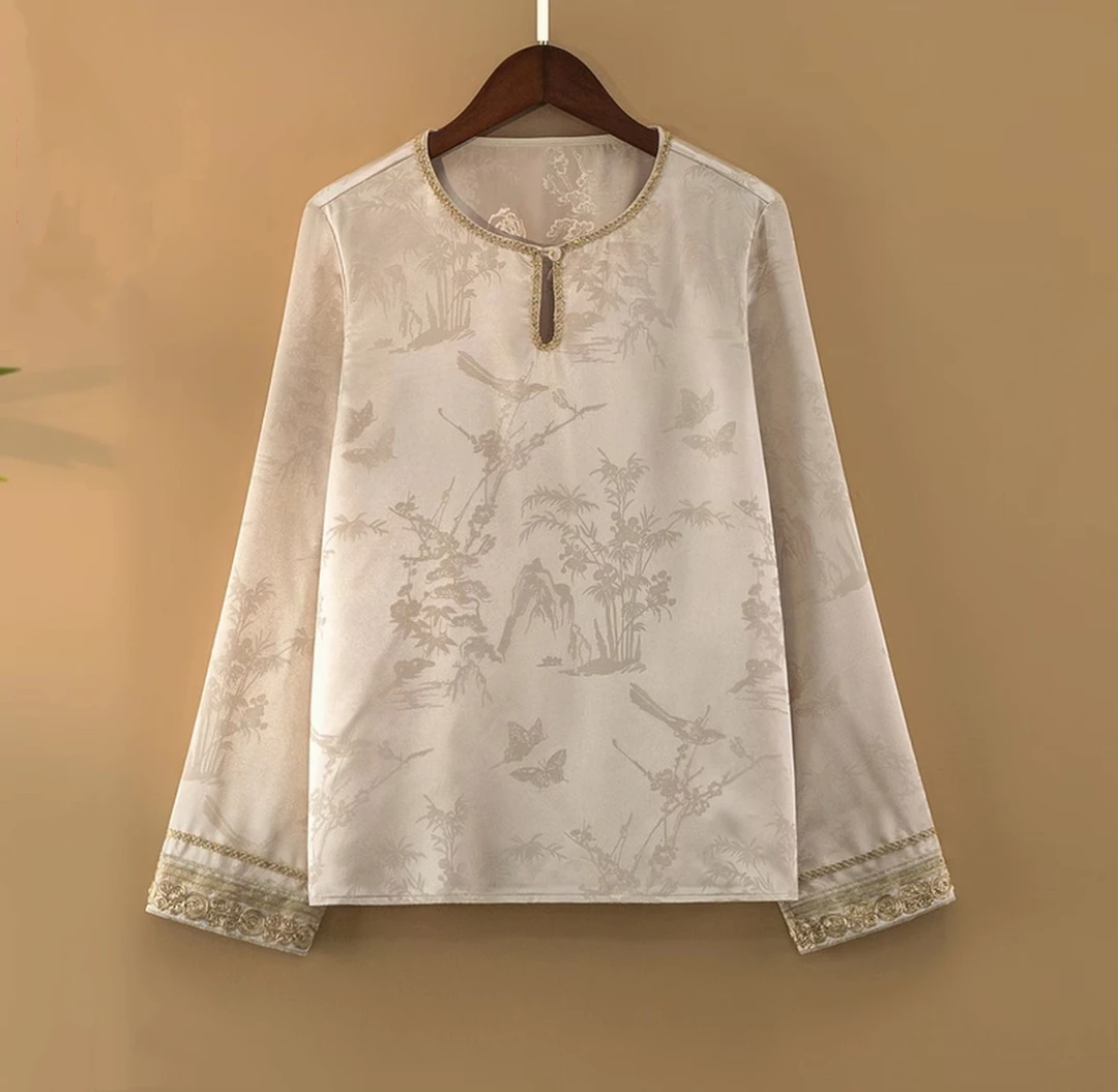 【沐嫣】秋夏2025新款新中式上衣小衫女装国风绣花薄款气质长袖衬衫