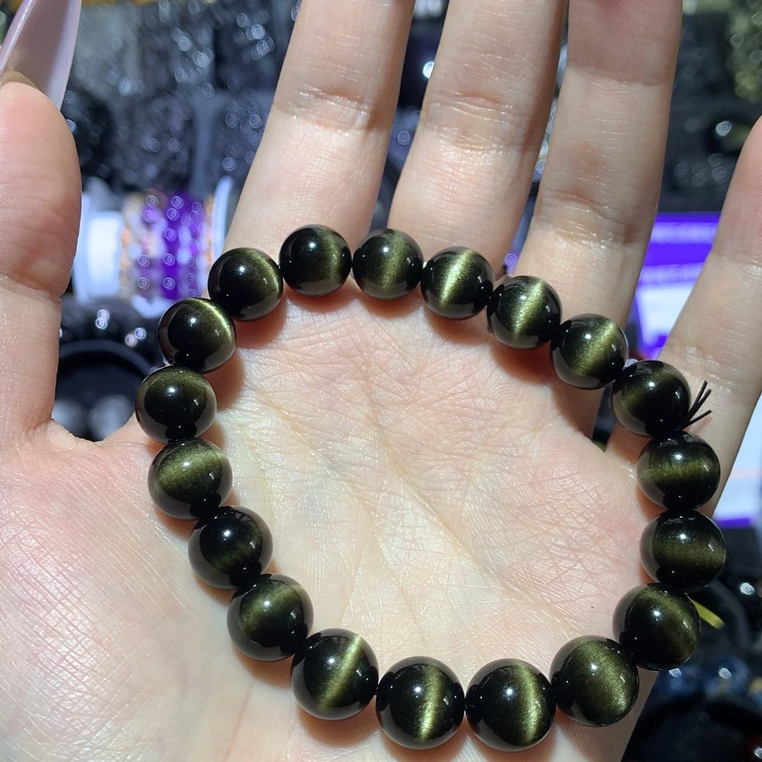 无***容黑曜岩未镶嵌手串