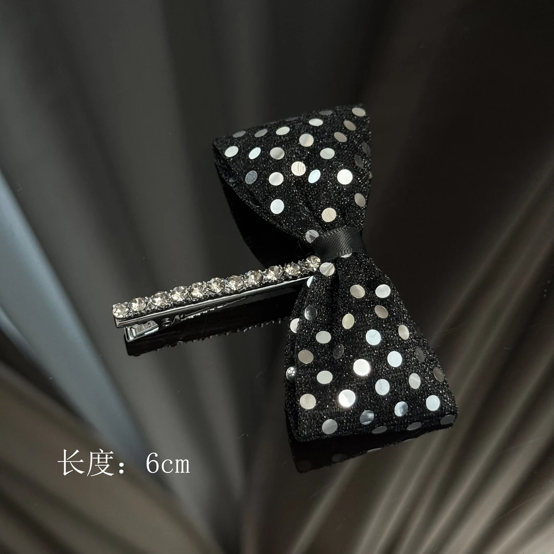 BAOSHATI/宝莎缇F-1535黑色波点蝴蝶结满钻侧边鸭嘴夹