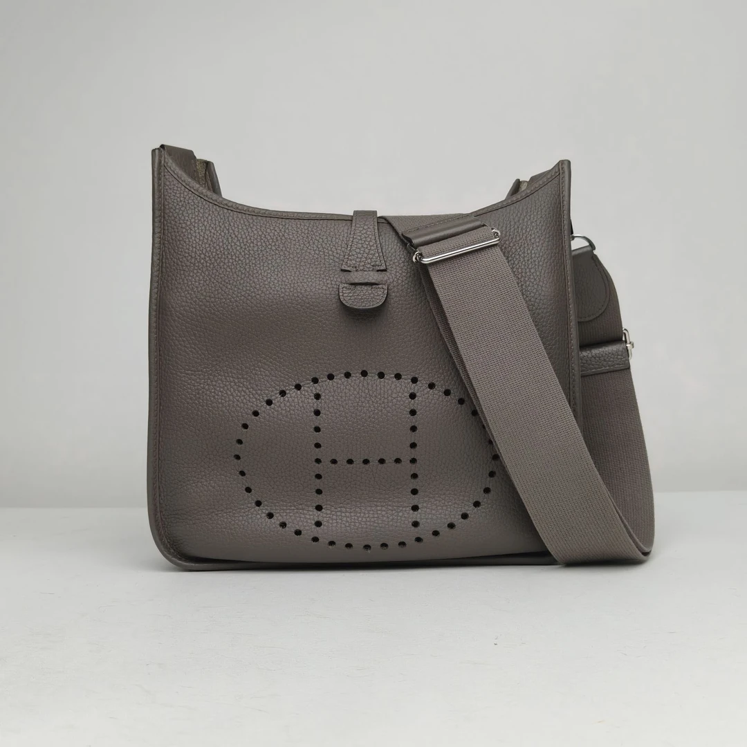 95新 Hermes/爱马仕 【黑黑】Evelyne 小号 29 锡器灰 C刻 银扣