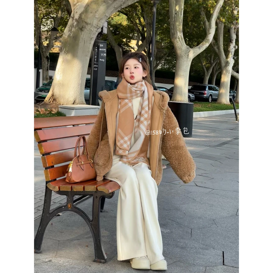 小李包自制【暖冬壁炉】加绒加厚连帽毛毛外套冬季宽松休闲百搭上衣