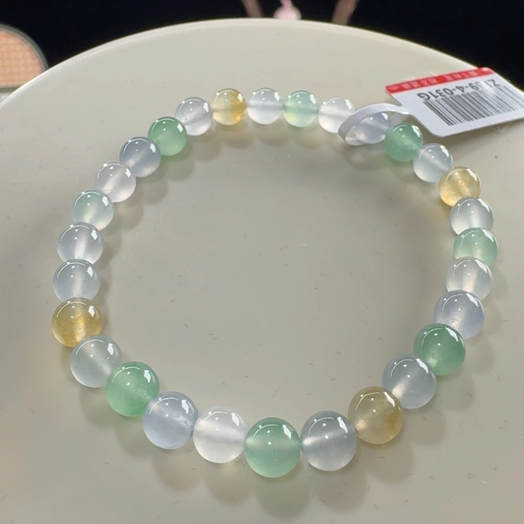 未镶嵌手链翡翠炸光！高冰波马卡龙串卡6