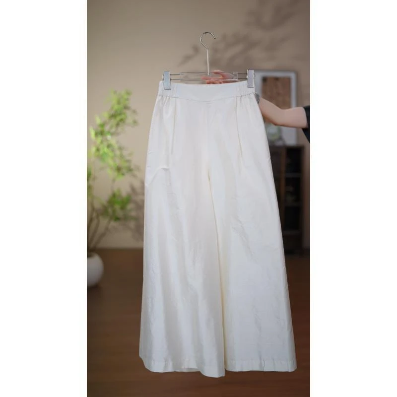 GONG QUE 新中式桑蚕丝双宫绸松紧腰百搭休闲阔腿裤 3140