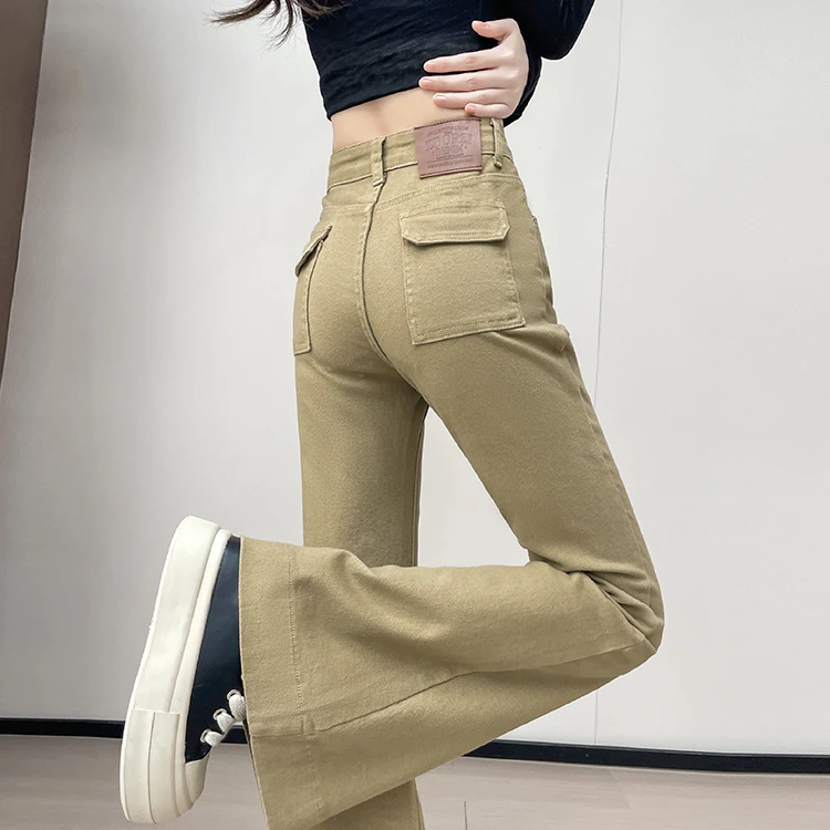 高级卡其色喇叭牛仔裤女2025秋冬新款辣妹纯欲显瘦设计感拖地裤子