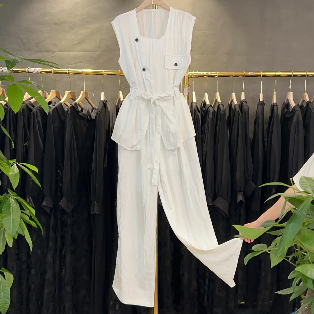 K2019无袖时尚套装百搭吊带女装休闲风裤子气质白色休闲