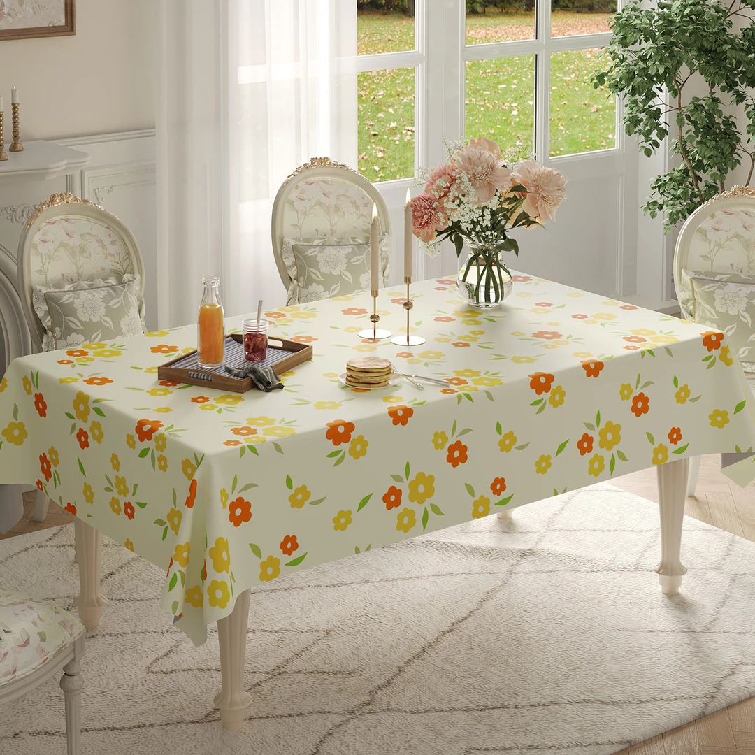 本知花漾橘彩防烫防水防油免洗桌布简约高级感新款2025餐桌茶几布