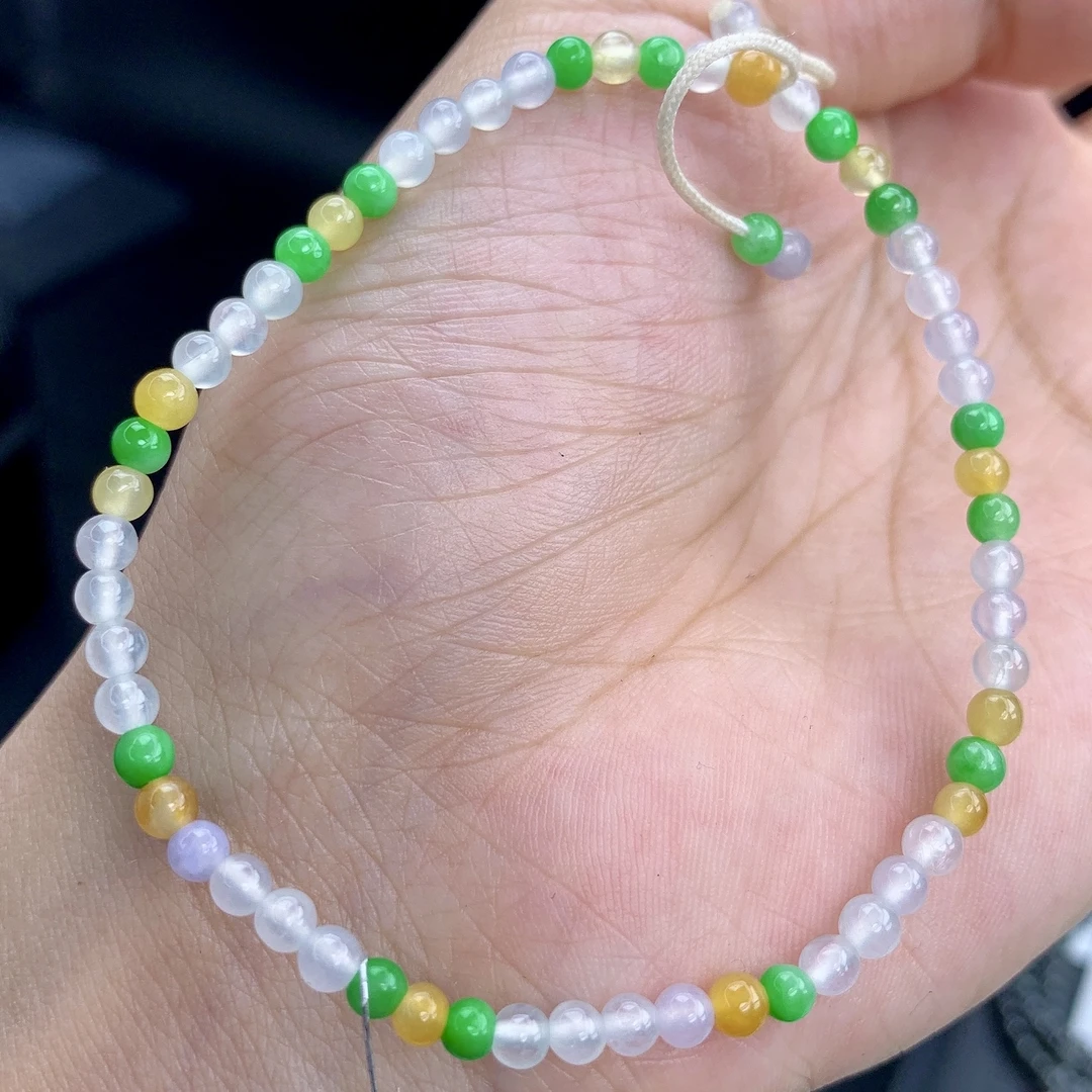 四会 缅甸A货翡翠多宝小米圆珠手链手串单圈珠串T卡3.5-3.7mm