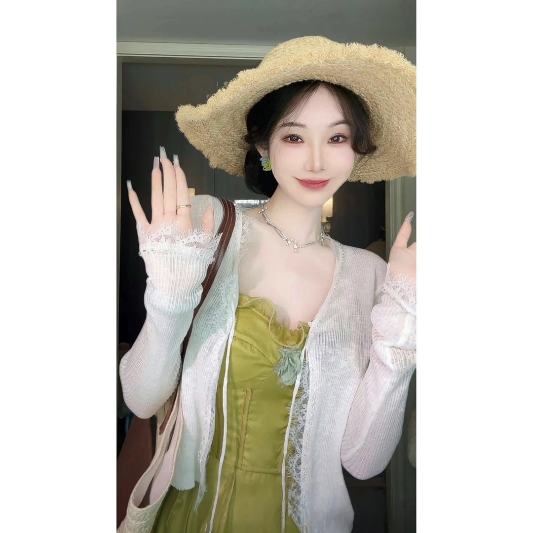 【雅乔定制】百搭蕾丝花边系带针织开衫外套女春夏DYJJ-25030845