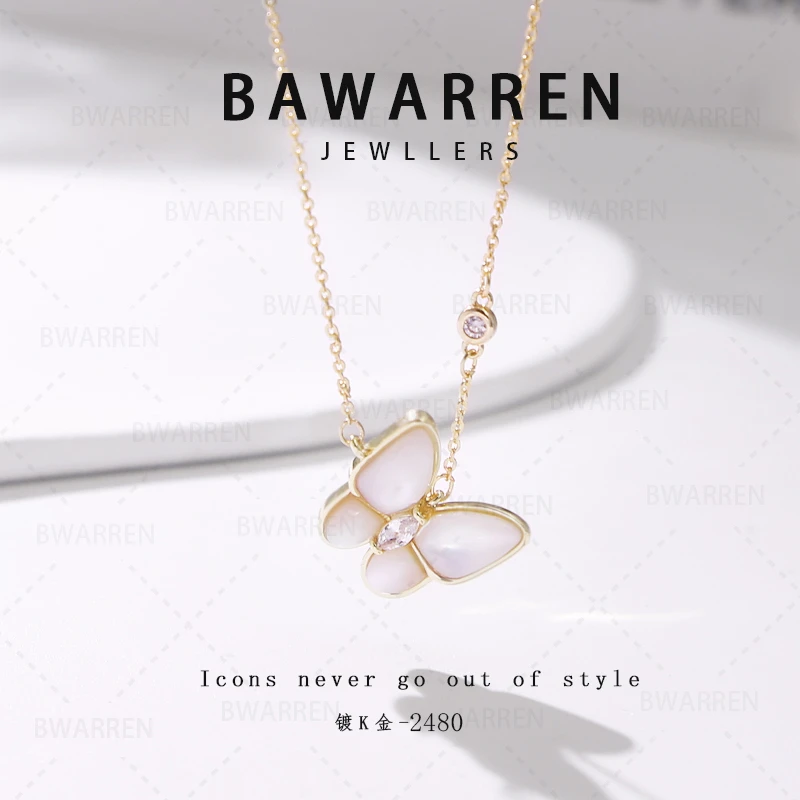 Bawarren 意 2480-白蝴蝶精致项链欧美轻奢
