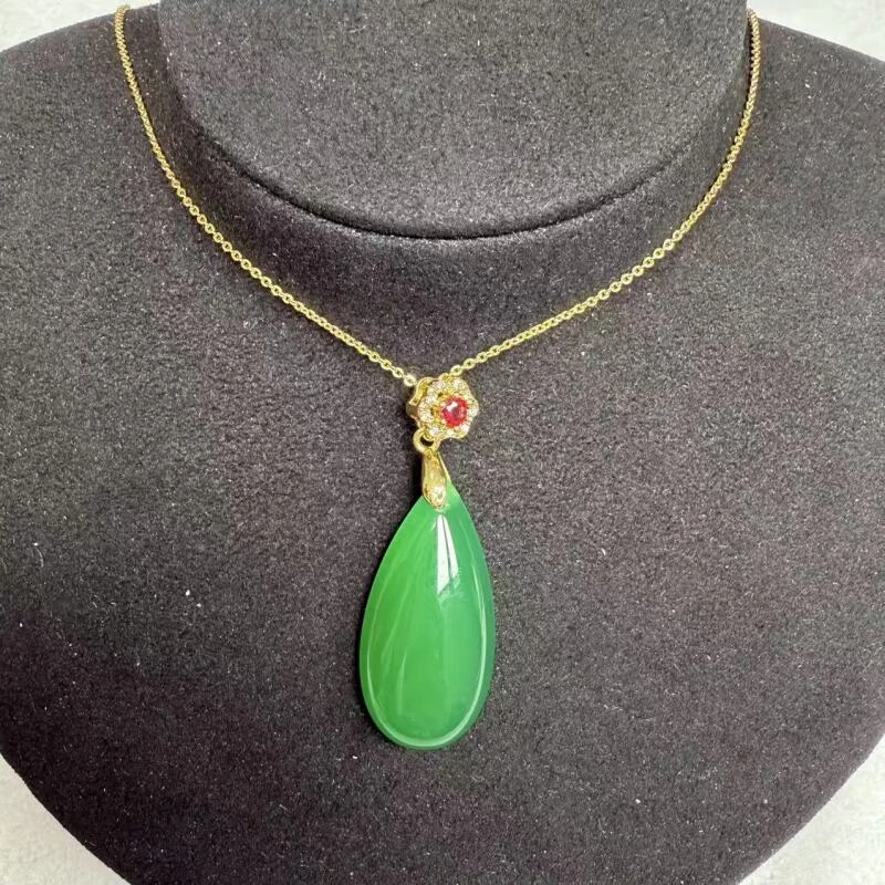 YZ21-天然  高端  大气   -时尚  绿玉髓  水滴吊坠 -赠链