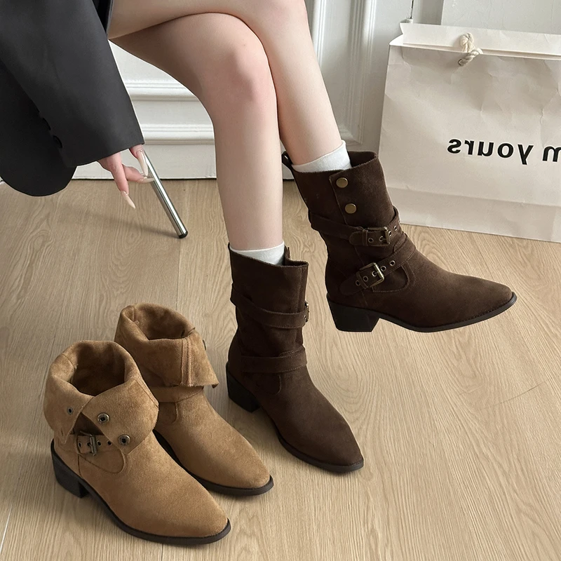 2025秋冬复古骑士牛仔靴户外女鞋女靴圆头长靴短靴马靴时装靴