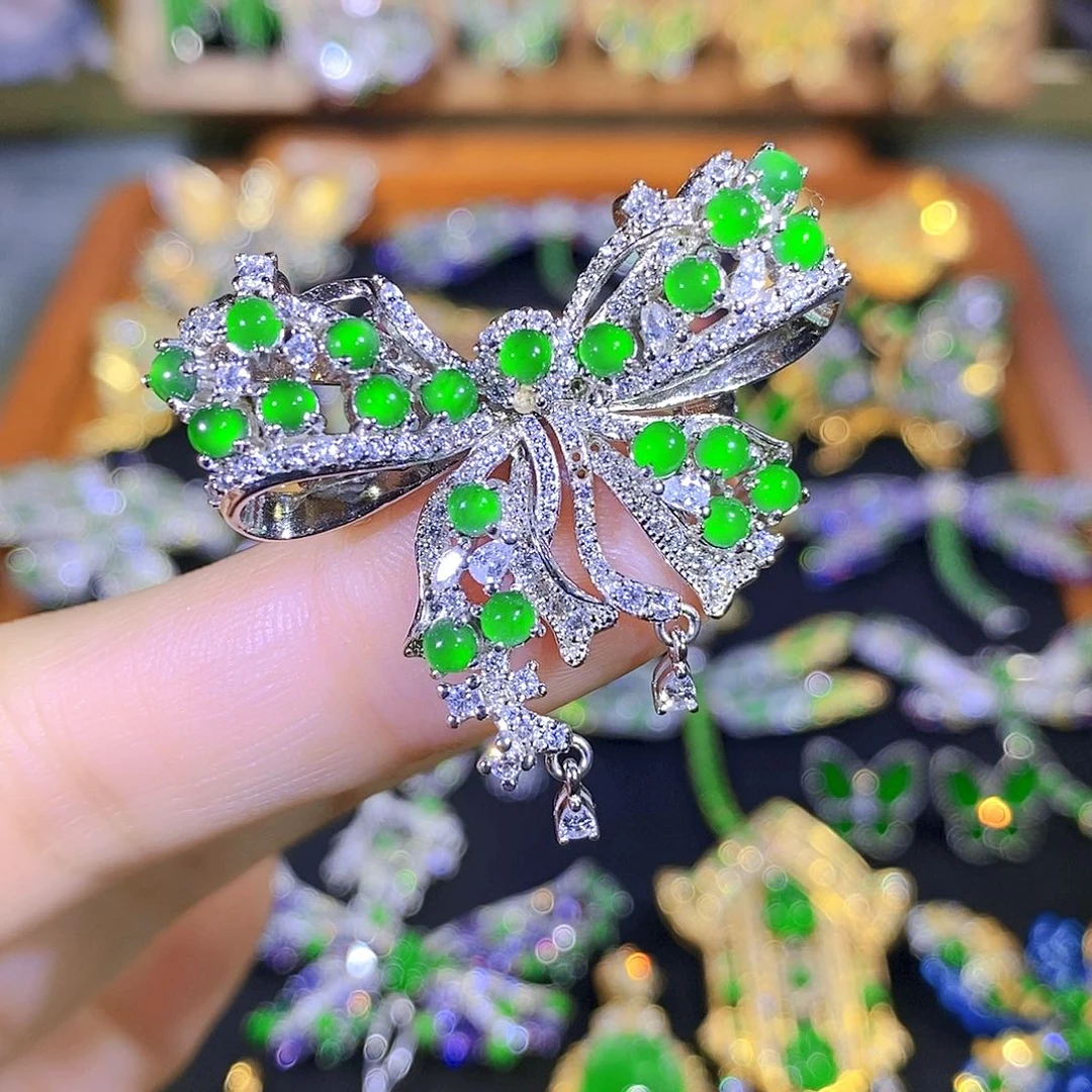 吊坠(不含链)银S925镶嵌翡翠