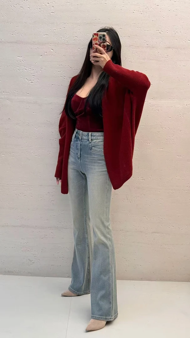 显瘦高腰轻熟水洗喇叭裤高弹牛仔裤时尚设计师直筒百搭微喇休闲