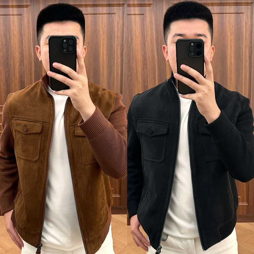 秋冬 | 079轻奢款男士「拼接」百搭反绒针织夹克外套