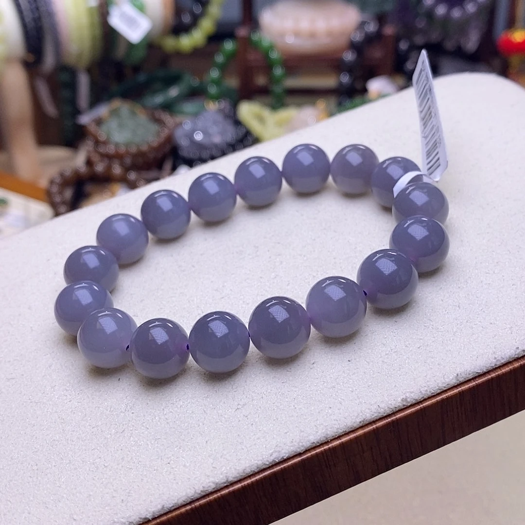 和田玉未镶嵌颈饰毕业级老矿料冰浓烟紫手链12m