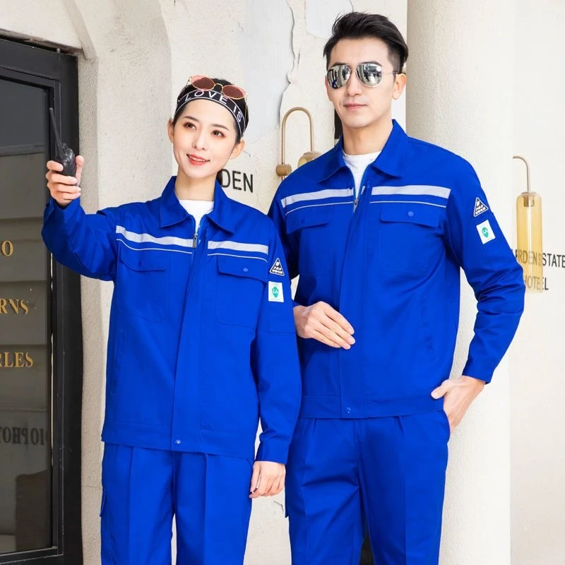 防静电工作服春秋款男女耐磨加油站石油上衣劳保套装蓝色