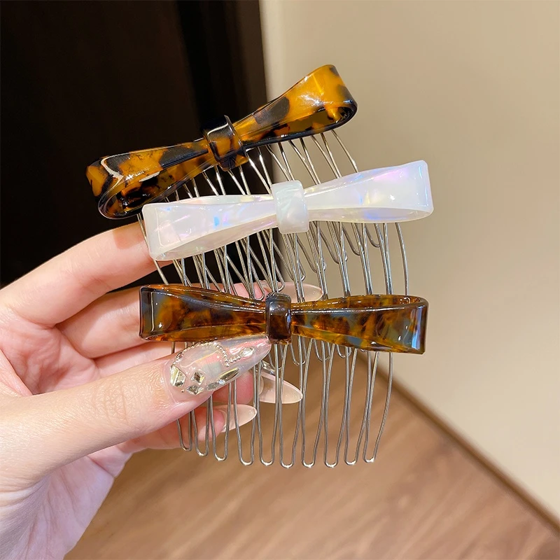 高级感醋酸蝴蝶结倒插梳韩式甜美侧边碎发梳后脑勺固定发卡