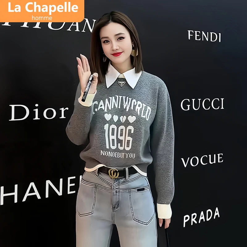 秋冬季复古风宽松显瘦套头加厚字母减龄针织衫女