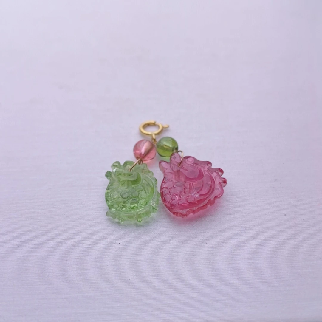 颈饰18K金镶嵌碧玺龙扣小滴溜yy