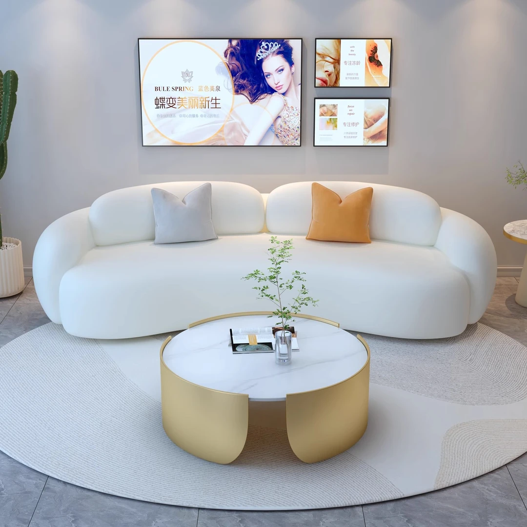 轻奢弧形沙发适用于美容院酒店服装店办公室会客休息区洽谈沙发