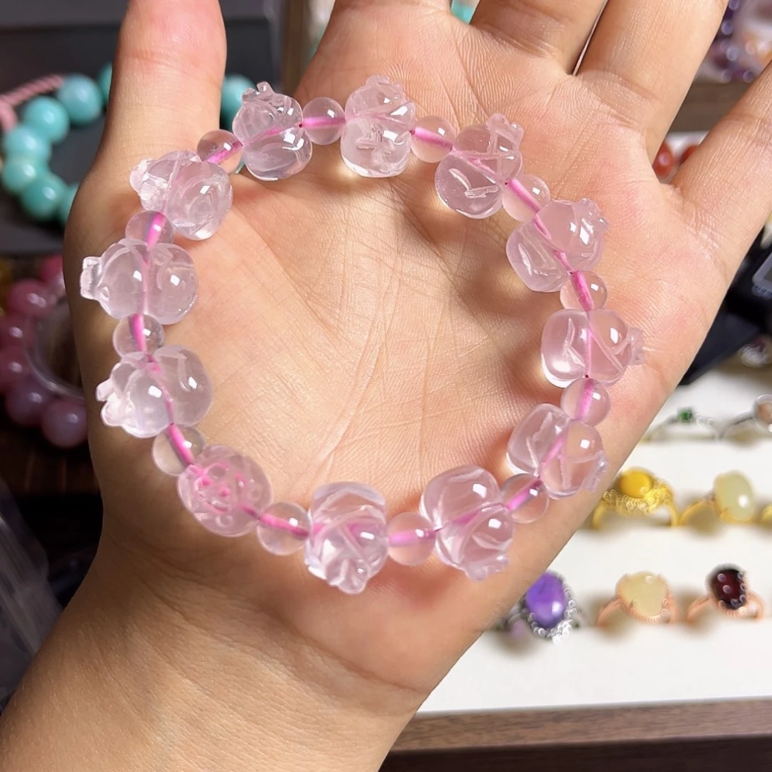 水晶手串未镶嵌莫粉 小猪