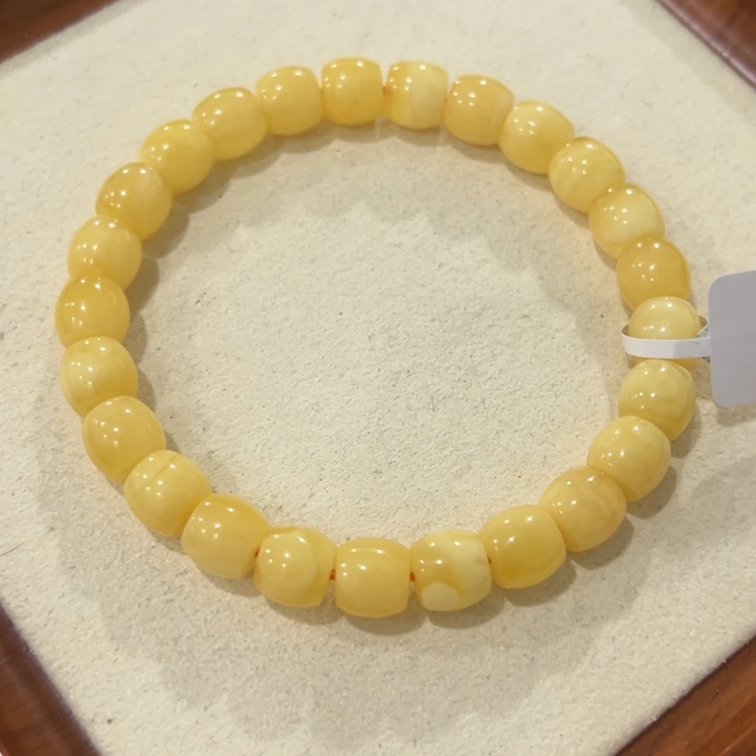 蜜蜡未镶嵌手链8m鸡油黄直切