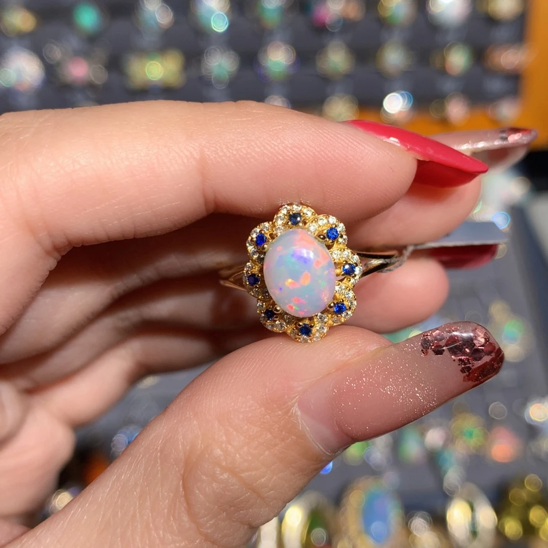 银S925镶嵌欧泊欧泊戒指y