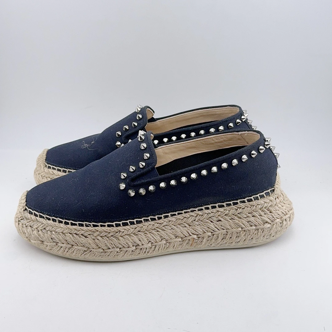 95新 Christian Louboutin/克里斯提·鲁布托 36码/藏蓝铆钉渔夫鞋