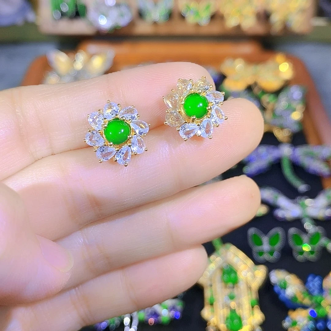 吊坠(不含链)银S925镶嵌翡翠