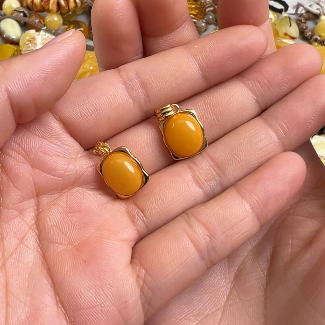 蜜蜡银S925镀金镶嵌裸石蜜蜡