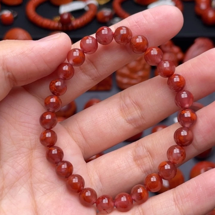 南红玛瑙未镶嵌珠宝奇石单圈7mm