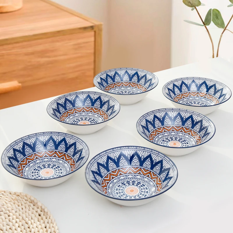 【精选好瓷】6只装7英寸波西米亚风宫廷风珐琅陶瓷米饭碗斗笠碗