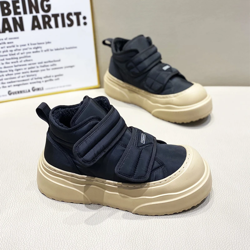2025冬季新款加绒加厚保暖男鞋厚底百搭魔术贴潮流舒适时尚休闲鞋