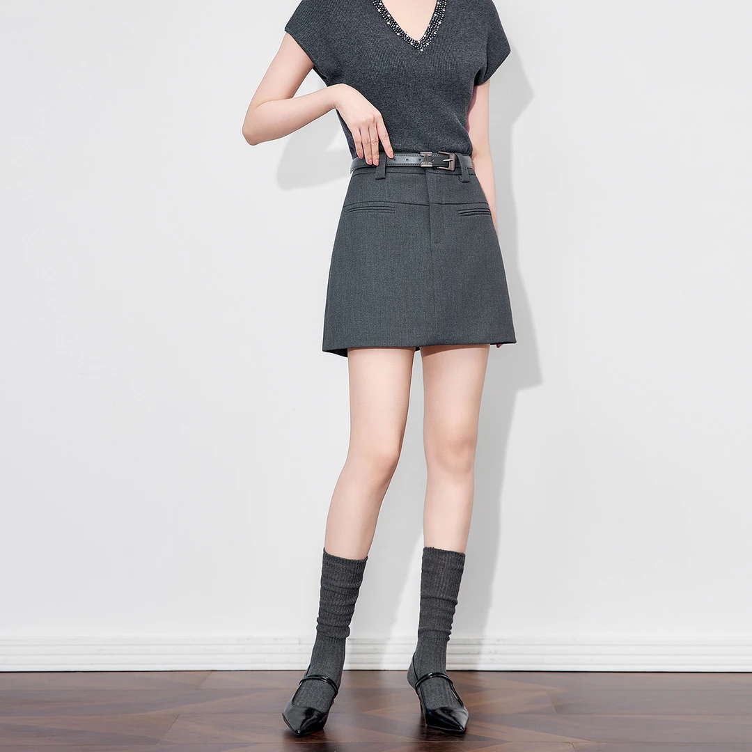 复古老钱风天丝羊毛混纺高腰包臀减龄A字短半身裙女2025秋季新款