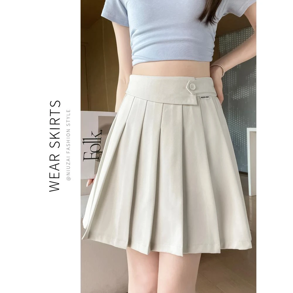 白色西装百褶JK短裙女夏季薄款2025新款高腰显瘦a字学院风半身裙