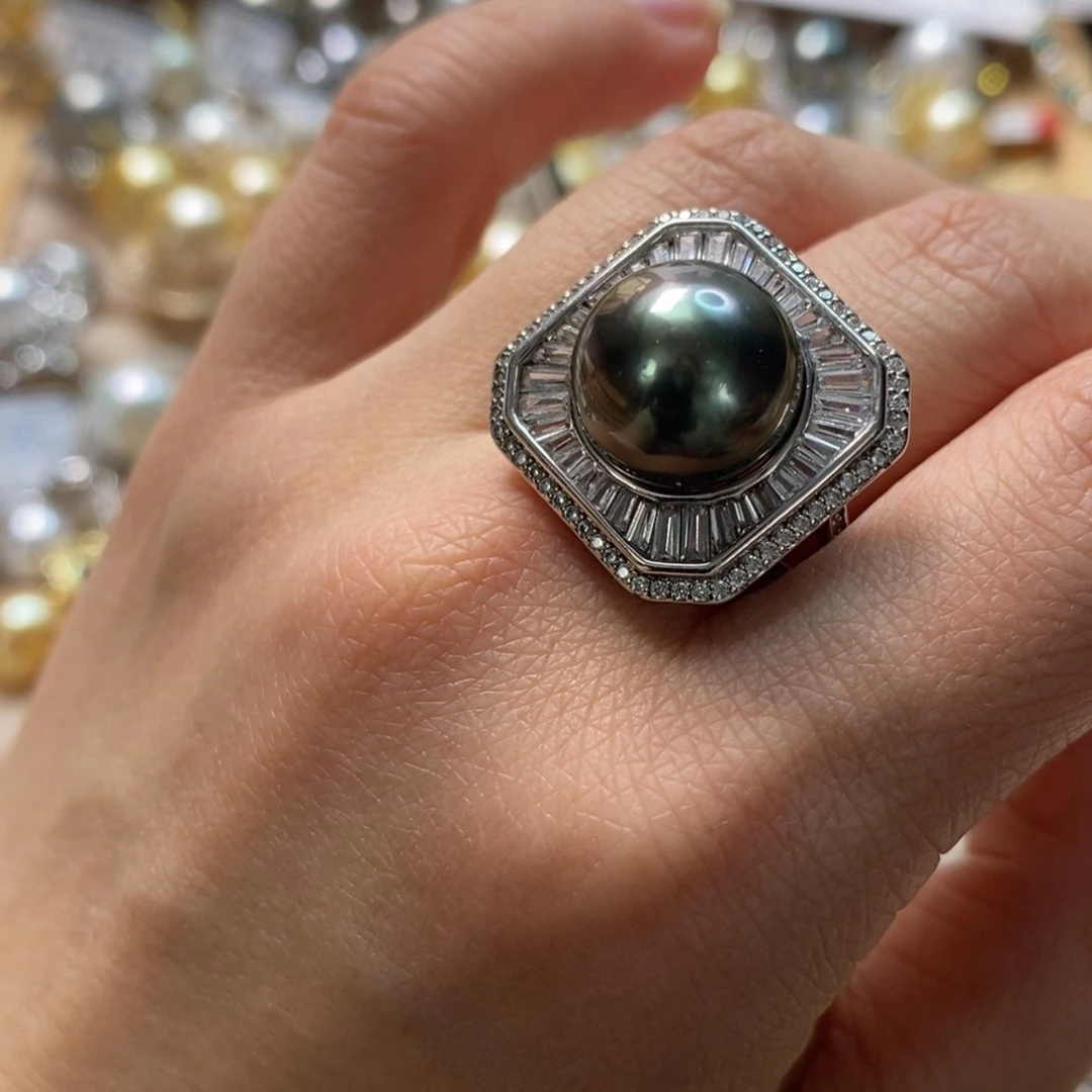 海水珍珠戒圈银S925镶嵌