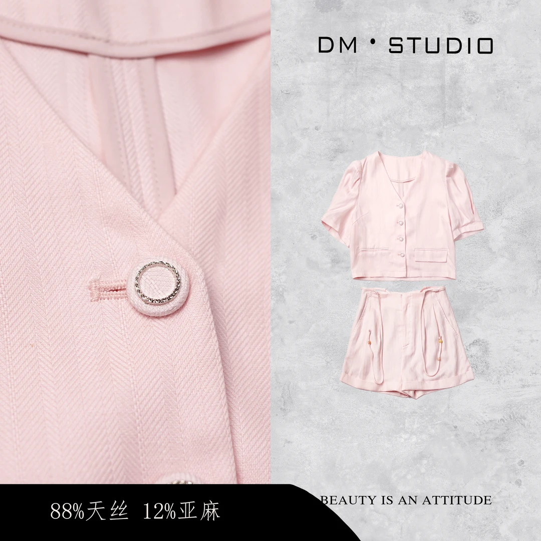 •STUDIO/轻奢排扣短袖西服外套+A字短裤套装2503TZ/AC25331-8