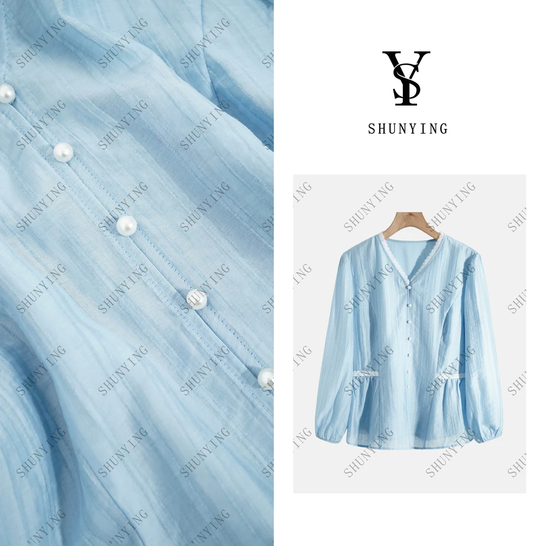 【仟娜】简约温柔风~高级感减龄洋气气质花边领v领衬衫SY71C3038