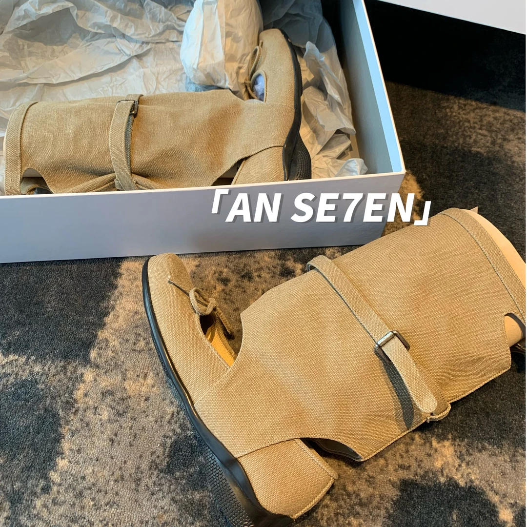 ANSE7EN/复古做旧夏季新款感芭蕾舞风平底鞋镂空中筒靴个性时尚