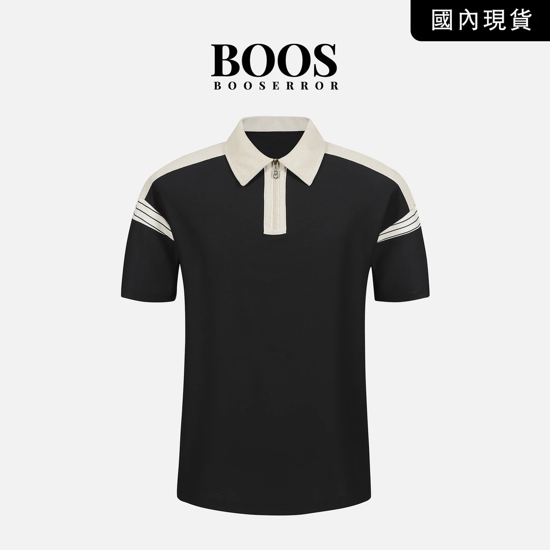 BOOSERROR拼色条纹拉链polo衫男士夏季商务休闲透气翻领撞色短袖T