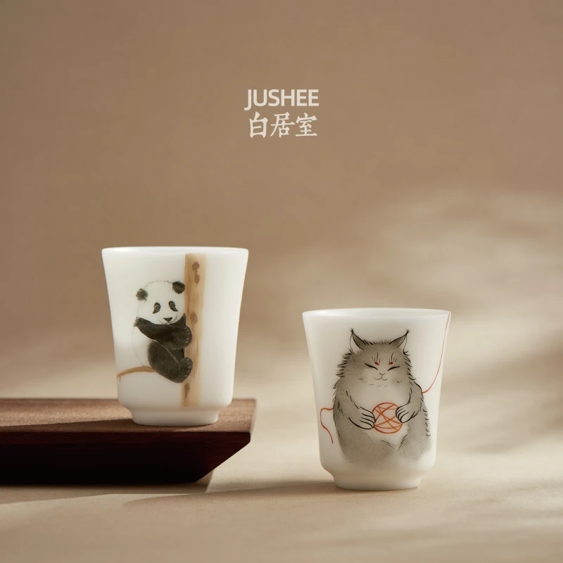 白居室手绘羊脂玉德化白瓷冰种素烧陶瓷主人杯工夫茶杯家用品茗杯