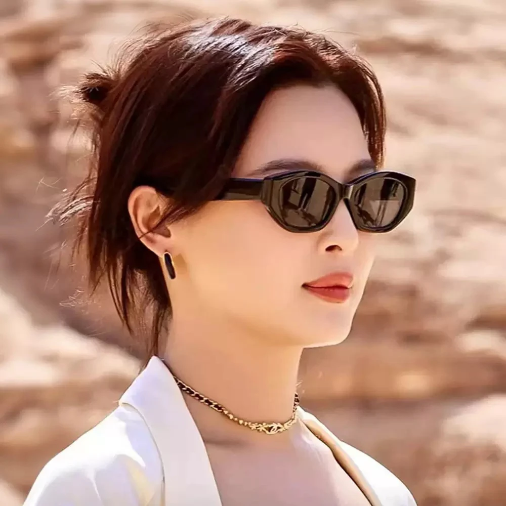 新款复古猫眼黑色豹纹高级感女防晒防紫外线显脸小架子